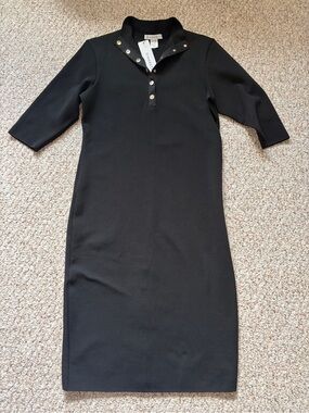 New MARSTÈ Berlin Dress Women 16-18 Bodycon 3/4 Sleeve Black Stretchy midi